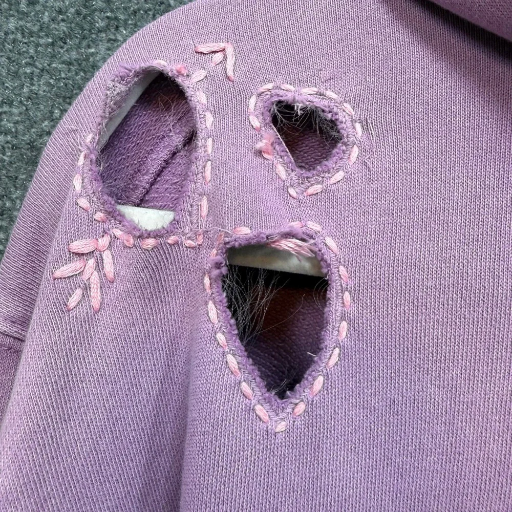 Free People Hoodie Women‎ XS Purple Flower Embroidered Boho RARE MSRP $198 NEW